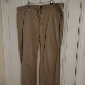 Khaki men's Eddie Bauer pants. Flat front.